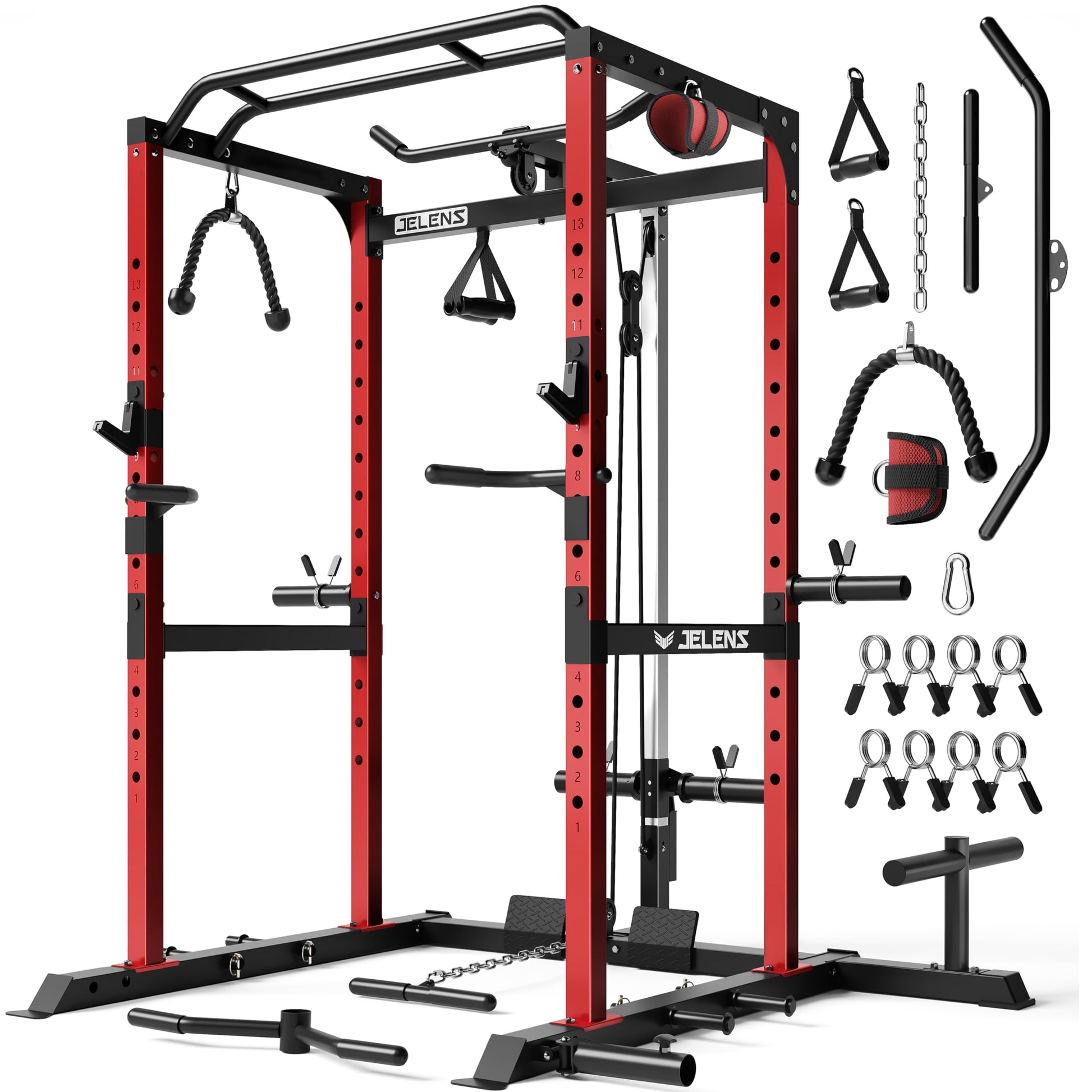 JELENS S21 Power Cage, Multi-Function Power Rack with Adjustable Cable Crossover System, 2000LBS