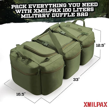 100L Large Military Duffle Bag Deployment Duffel Bag Sports Equipment Travel Luggage Bag with Detachable Backpack Straps…
