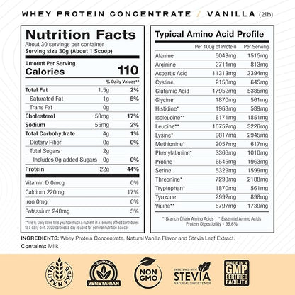 Muscle Feast Grass-Fed Whey Protein Concentrate Powder, All Natural, Hormone Free Pasture Raised Whey Protein Powder for Women & Men, Clean, Non-GMO & Gluten Free Whey Concentrate - Vanilla, 2lb