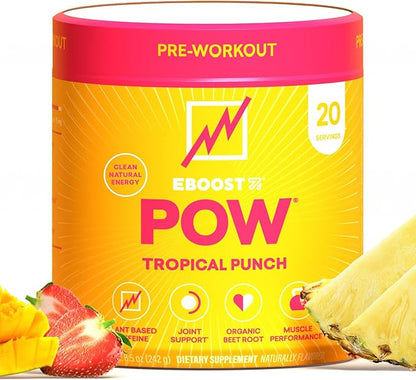 EBOOST POW Natural Pre Workout Powder ??20 Servings - Tropical Punch - A Pre Workout Supplement for Performance, Joint Mobility Support, Energy, Focus - Men & Women - Non-GMO, Gluten-Free, No Creatine
