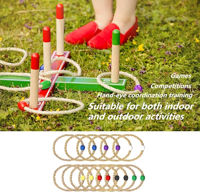 14 Pack Sisal Rope Ring Toss Game Replacement Parts for Adults and Kids, Outdoor Toss Rings for Agility/Speed Practice and Yard/Lawn Game for Party(7 Colors-Red Blue Yellow Green Purple Black White)