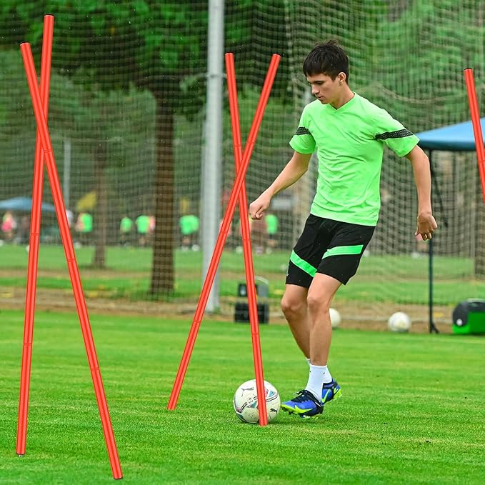 TOBWOLF 6PCS 6FT Adjustable Soccer Agility Training Poles, Detachable Sports Training Speed Sticks, Slalom Training Agility Pole Set, Outdoor Speed & Agility Turf Training Poles for Soccer Drills