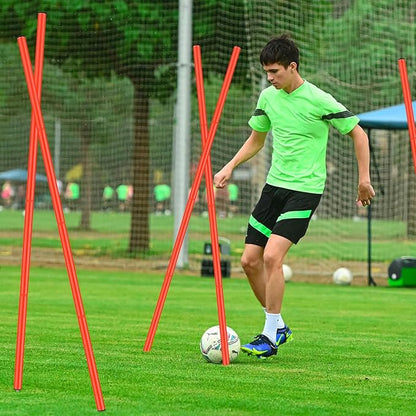 TOBWOLF 6PCS 6FT Adjustable Soccer Agility Training Poles, Detachable Sports Training Speed Sticks, Slalom Training Agility Pole Set, Outdoor Speed & Agility Turf Training Poles for Soccer Drills
