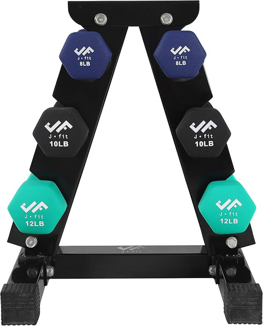 JFIT Dumbbell Pairs or Sets – Neoprene & Vinyl Coated Hand Weights for Home Gym, Strength Training, Aerobics, Cardio Exercise and Fitness