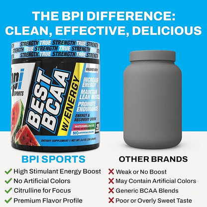 BPI Sports Best BCAA Powder - Muscle Recovery Support - Branched Chain Amino Acids Supplement | Amino Energy Powder for Lean Muscle Growth - Post Workout Recovery Drink - Hydration - Watermelon Ice