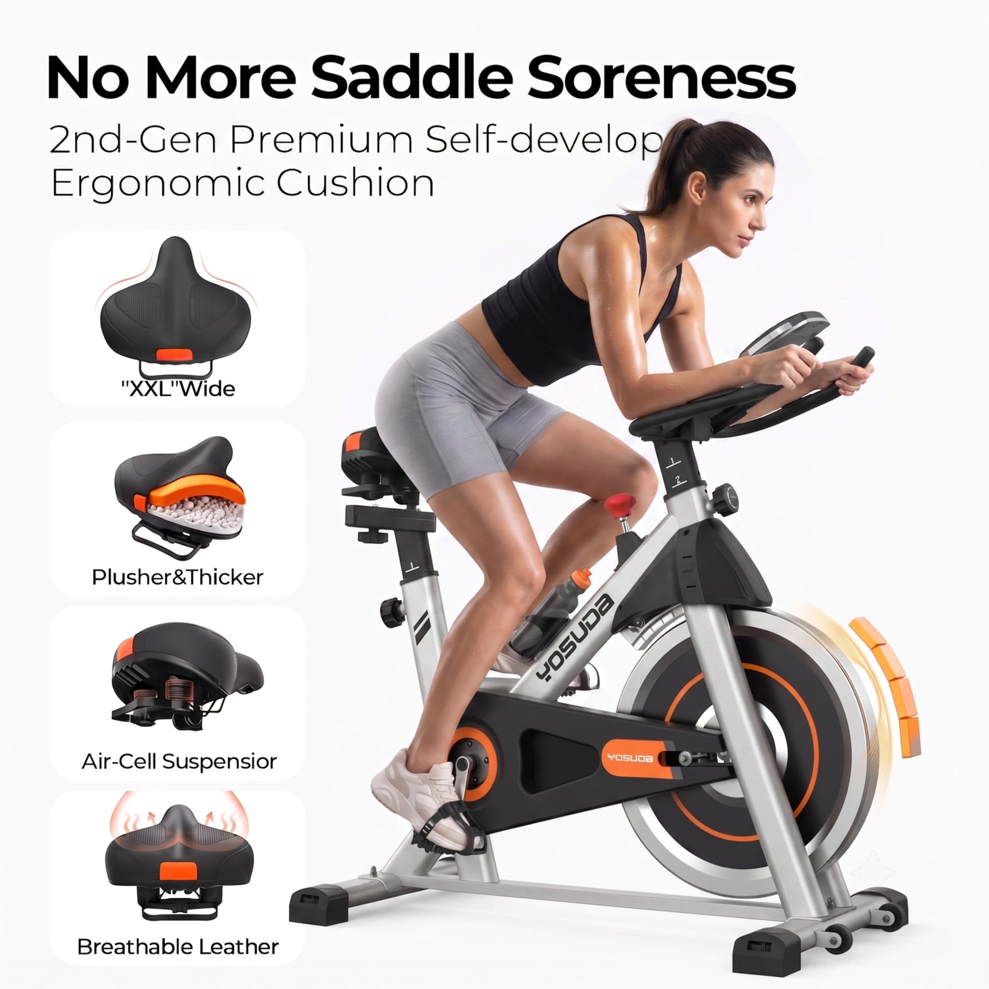 YOSUDA Exercise Bike, Brake Pad Stationary Bike for Home with Exclusive App, Magnetic Indoor