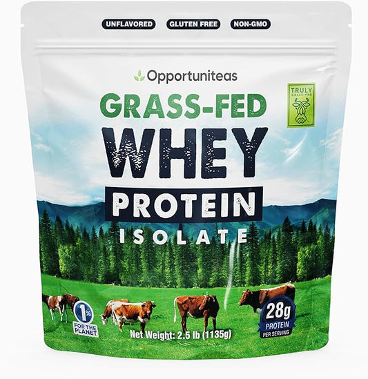 Opportuniteas Grass Fed Whey Isolate Protein Powder - Unflavored 28g Protein Powder Without