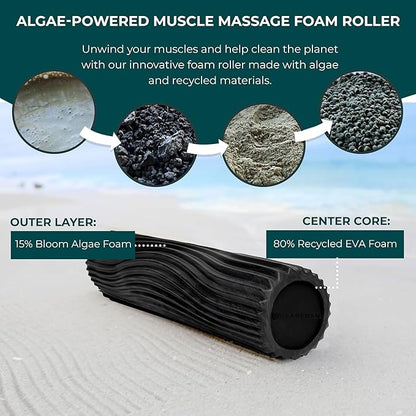 Oceanfoam Tidal Roller - Black & Charcoal Marbled - Muscle Massage Foam Roller for Back Pain & Stretching - Firm and Ergonomic Wide Wave Textured - Yoga, Athletics, & Wellness - Full Size, 20" x 5"
