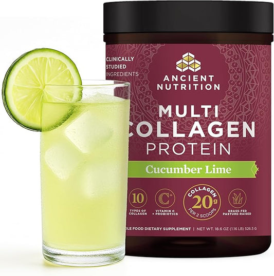 Ancient Nutrition Collagen Powder Protein, Multi Collagen Protein, Cucumber Lime, Hydrolyzed