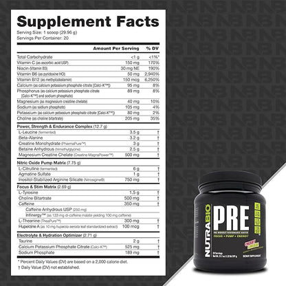 NutraBio PRE Workout Powder - Old Formula- Sustained Energy, Mental Focus, Endurance - Beta Alanine, Creatine, Caffeine, Electrolytes - 20 Servings - Cherry Limeade