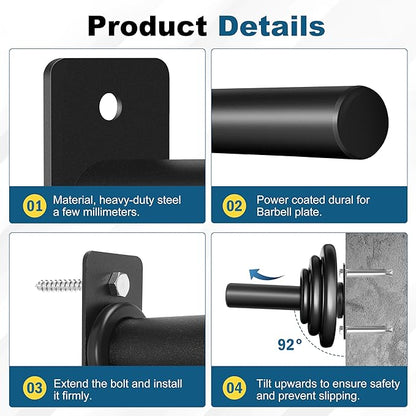 Weight Plate Holder, Wall Mounted Weight Storage Rack for Olympic Weight Plate,Home Gym Organizer（Upgrade Length and Thick Steel）