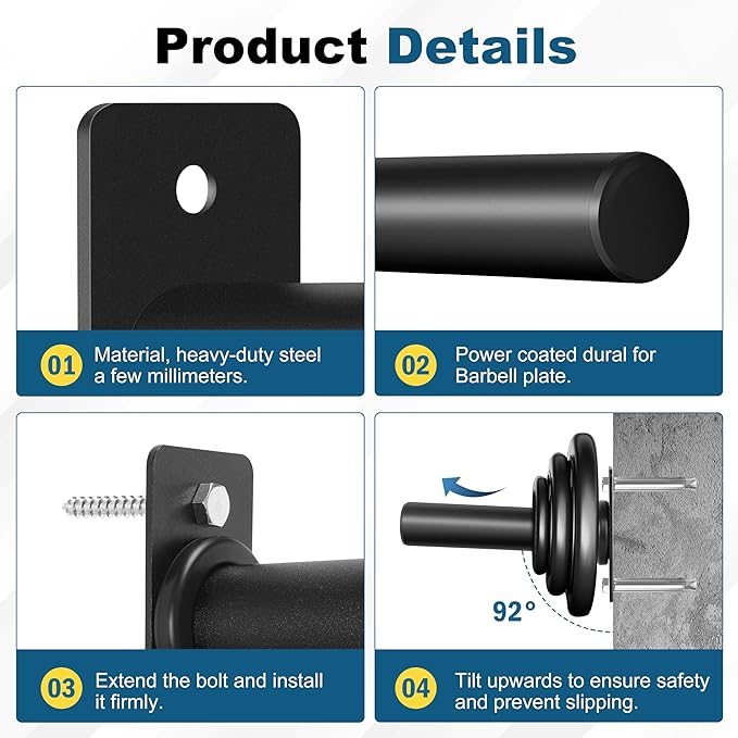 Weight Plate Holder, Wall Mounted Weight Storage Rack for Olympic Weight Plate,Home Gym Organizer（Upgrade Length and Thick Steel）