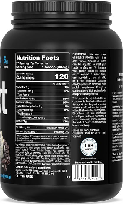 PEScience Select Protein Powder, Whey and Casein Blend, Clean Protein Powder for Women and Men, Low Calorie, Low Carb, Keto Friendly, Gluten Free - Cookies and Cream - 27 Servings
