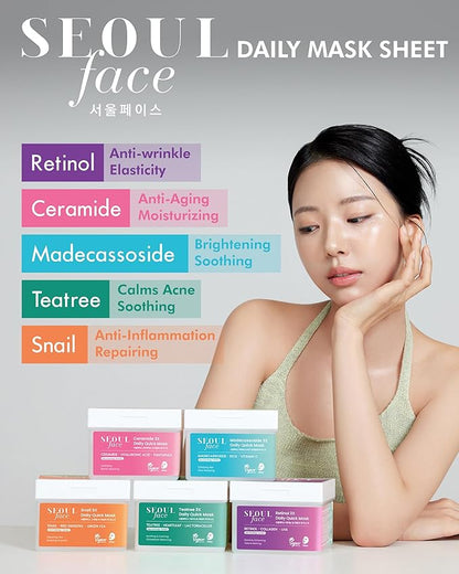 DERMAL Seoul Face Snail 3X Daily Quick Mask 36 Sheet ??Korean Skincare Vegan Tencel Facial Masks - Skin Repairing, Anti Aging Face Mask Sheets with Ginseng Root, Green Tea Leaf Extract