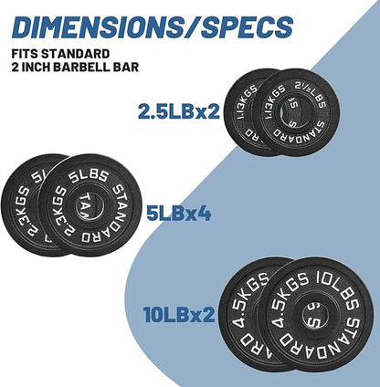 Professional-Grade Cast Iron Weight Plates | Dual-Hole Weight Plates with 2-Inch Bore | Ideal for Strength Training and Weightlifting | Multiple Weight Options Available