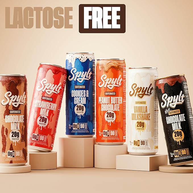 High Protein Milk - 6 Flavor Variety Pack with 60mg Caffeine & 20g Protein - 90 Calories, Ready to Drink, Sugar Free, Lactose Free Milk, Perfect for Workout Recovery & Afternoon Pick Me Up - 12 Count