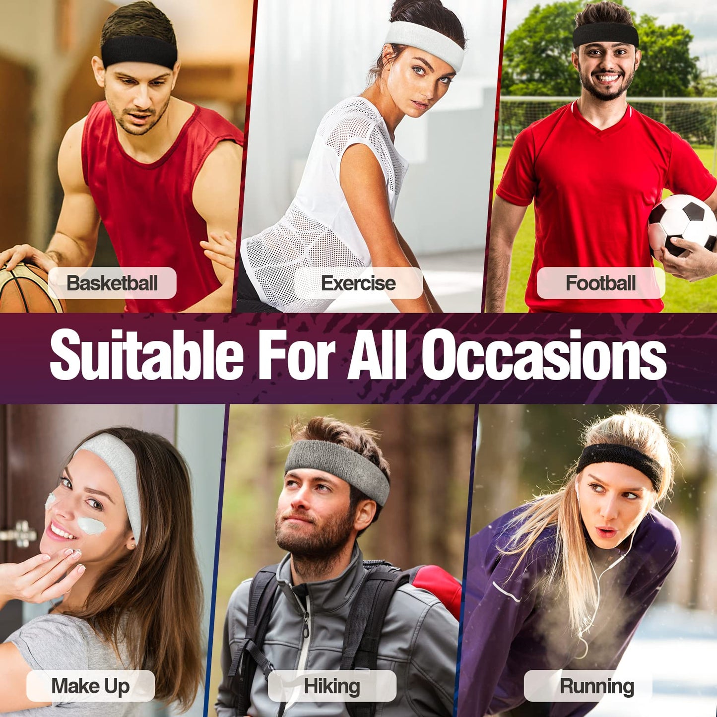 NONSTOP Mens Headband Sweatbands for Men Women, Sweat Wicking Head Bands Mens Sports Towel