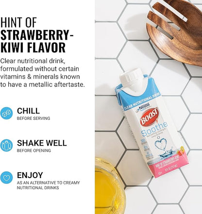 BOOST Soothe Clear Nutritional Drink ??Cooling sensation - 300 Calories - 10 g Protein from Whey Protein Isolate - Hint of Strawberry Kiwi Flavor - 8 fl oz (Pack of 24)