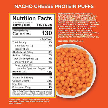 Twin Peaks Protein Puffs - (Nacho Cheese), Keto Friendly, Low Carb Snack (300g, 21g Protein, 2g Net Carbs, High Protein, Healthy Crunchy Snack)