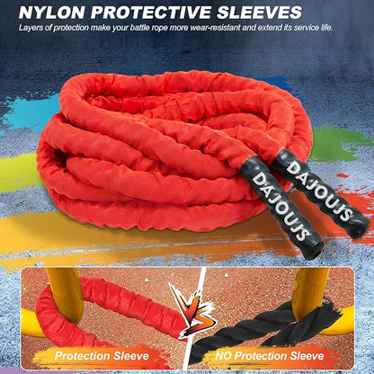 Battle Rope for Home Gym,1.5inch 30ft Red Battle Ropes with Protective Cover - Workout Equipment Heavy Exercise Rope for Strength Training for Kids or Adults