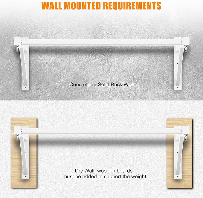 Pull Up Bar Wall Mounted, Heavy Duty 650 lbs Capacity Chin Up Bar, 48" Multi-Grip Strength Training Pull-up Bars, for Home Gym Garage/Backyard Total Body Workout, Ease Of Use Mounting-White