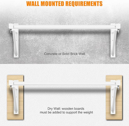 Pull Up Bar Wall Mounted, Heavy Duty 650 lbs Capacity Chin Up Bar, 48" Multi-Grip Strength Training Pull-up Bars, for Home Gym Garage/Backyard Total Body Workout, Ease Of Use Mounting-White