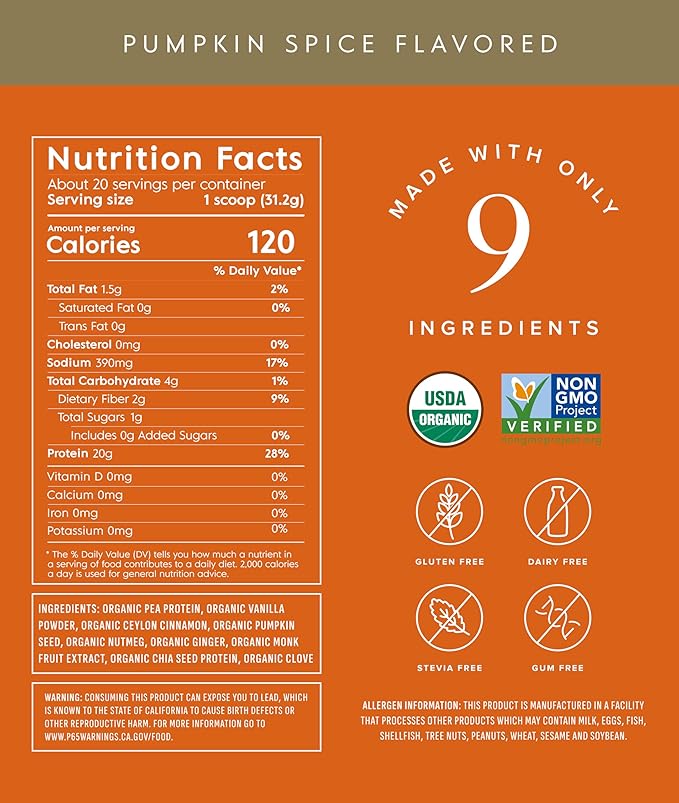 Truvani Vegan Pea Protein Powder | Pumpkin Spice | 20g Organic Plant Based Protein | 20 Servings | Keto | Gluten & Dairy Free | Low Carb | No Added Sugar