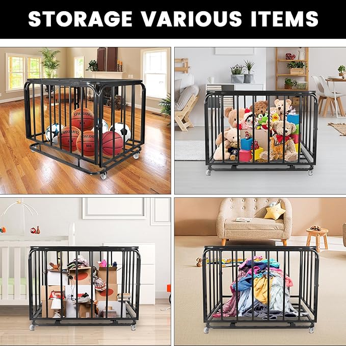 Sports Equipment Organizer Foldable Mental Sports Ball Storage Cart with Lid and Wheels Rolling Ball Cart for Gym, School, Indoor and Outdoor