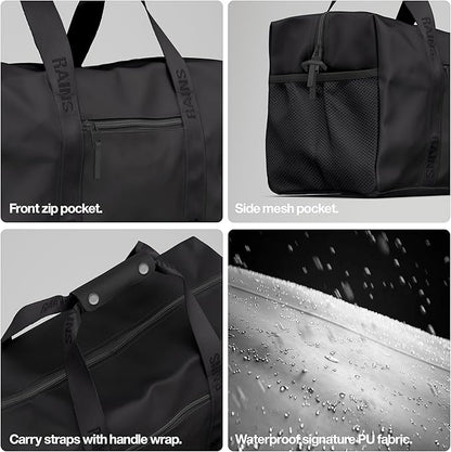 RAINS Trail Gym Bag - Black Waterproof Sports Duffel Bag for Men and Women with Shoulder Strap, Carry Handles and Mesh Pocket for Training or Travel - 2 Year Warranty