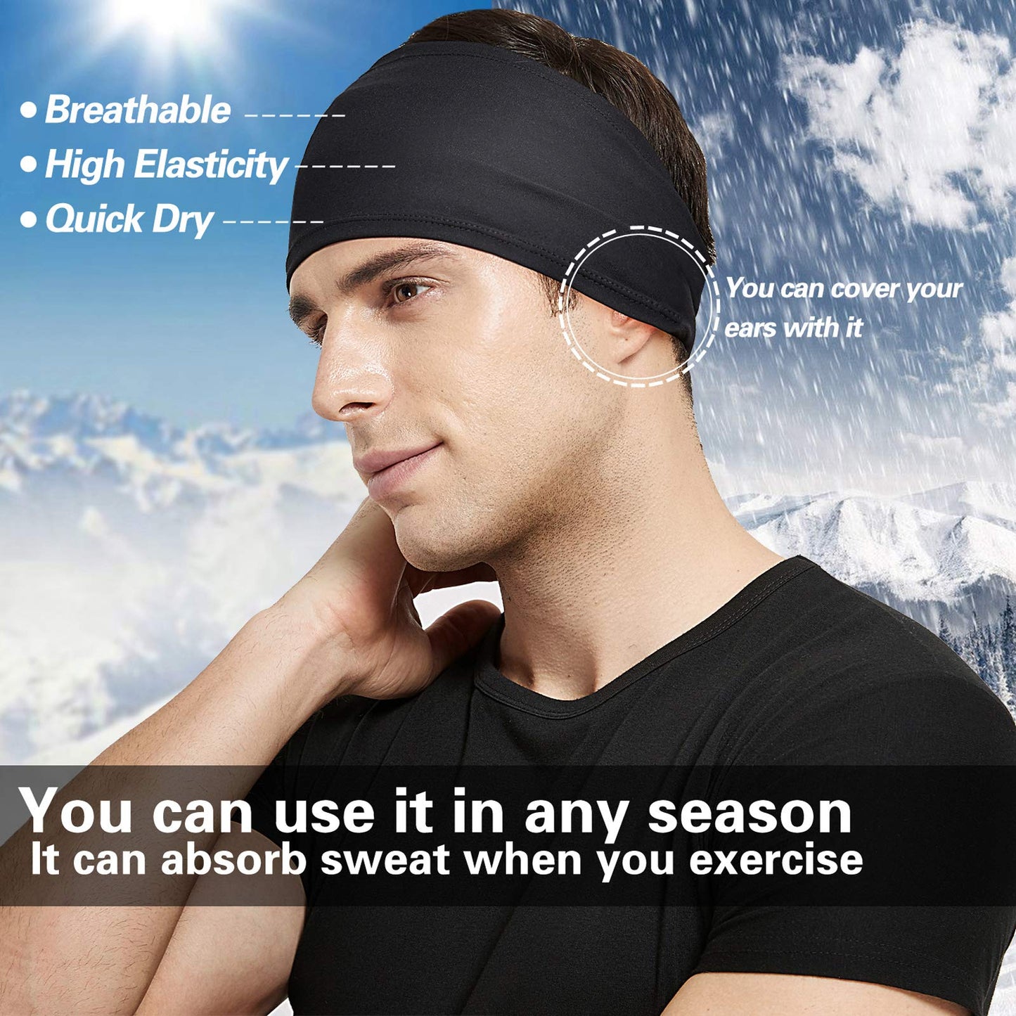 Acozycoo Mens Running Headband,5Pack,Mens Sweatband Sports Headband for