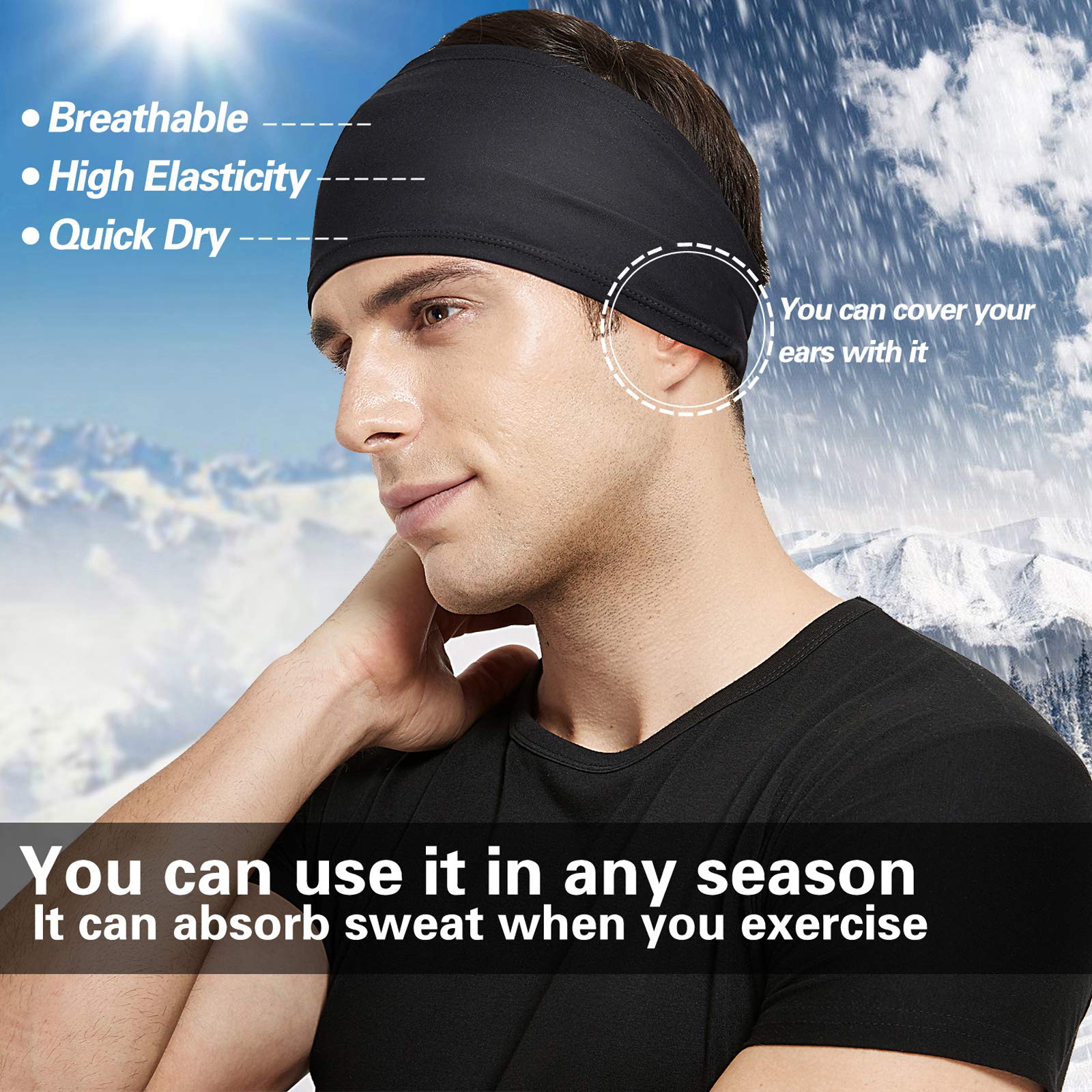 Acozycoo Mens Running Headband,5Pack,Mens Sweatband Sports Headband for
