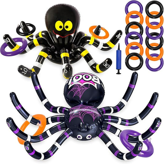 Max Fun Halloween Ring Toss Games for Kids, 2 Pack Inflatable Spiders Set Halloween Party Favor