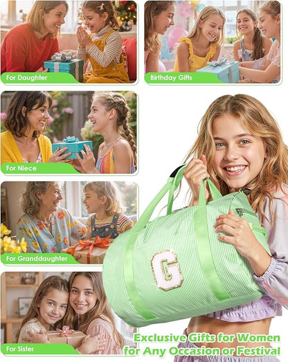 Cool Stuff for Teen, Girl Gym Bag, Kids Monogram Overnight Duffel Bags with Shoe Compartment, Personalized Travel Bag with Makeup Pouch, Gift for 7 8 9 10 11 12 13 Year Old Girls (Letter S)