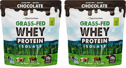Opportuniteas Grass Fed Chocolate Whey Protein Isolate Powder - 20g Protein Powder Without Artificial Sweeteners, Hormone-Free Cows, Non GMO - 5lb
