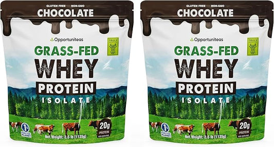 Opportuniteas Grass Fed Chocolate Whey Protein Isolate Powder - 20g Protein Powder Without