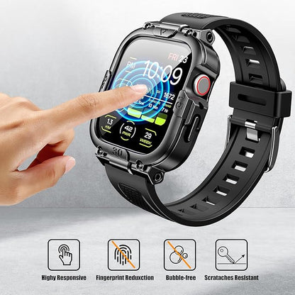 Dsytom Waterproof Case with Band Compatible for Apple Watch Band 46mm 45mm 44mm 42mm(S11/10) 41mm 40mm for Men,Rugged Smartwatch Strap with Built-in Tempered Glass Screen Protector for iWatch Series 11/10/9/8/7/6/5/4/SE