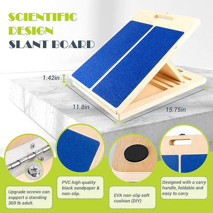 Slant Board for Calf Stretching, Adjustable Portable Wooden Incline Board for Calf Stretcher with Training Poster, 300 Lbs Weight Capacity Calf Stretch Wedge for Leg, Knees, Heel, Ankle & Stretching