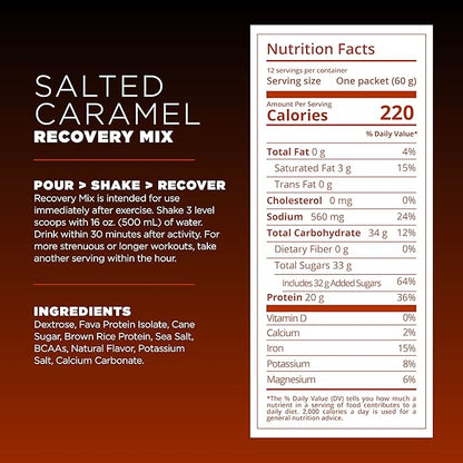 Tailwind Nutrition Recovery Mix, 20 Grams Complete Protein, Carbohydrates, and Electrolytes Powder Drink Mix for Post-Workout, Free of Gluten, Soy, and Dairy, Vegan, 12 Servings, Salted Caramel