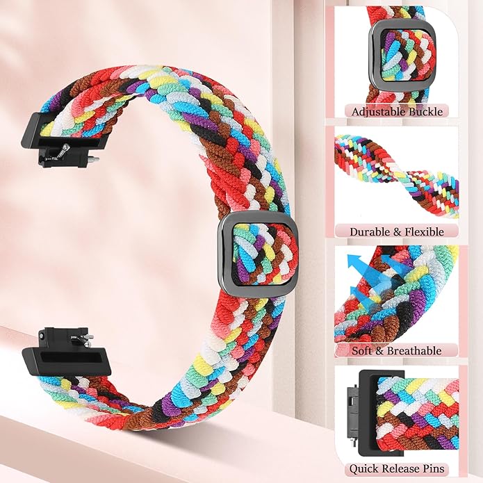 Elastic Braided Watch Band Compatible with Fitbit Inspire 3/Inspire 2/Inspire/Inspire HR/Fitbit ace 3/Ace 2, Adjustable Stretchy Strap Sport Nylon Loop Replacement Wristband for Fitbit Inspire