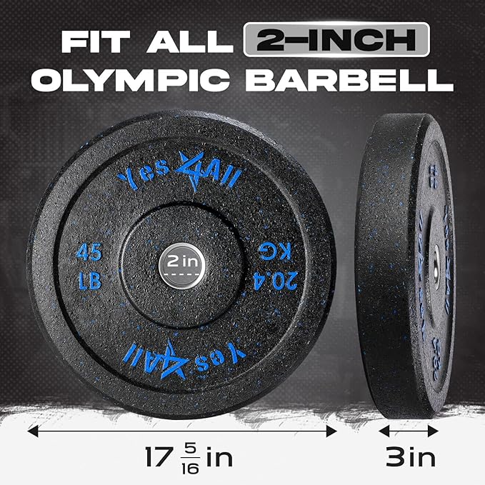 Yes4All 2" Bumper Plate, 10-190 LB Olympic Rubber Weight Plate with Steel Hub for WeightLifting, Strength Training, Home Gym, Less Impact, Absorb Bounce & Shock, Multiple Options