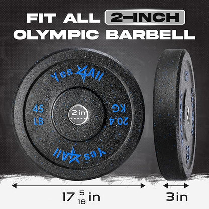 Yes4All 2" Bumper Plate, 10-190 LB Olympic Rubber Weight Plate with Steel Hub for WeightLifting, Strength Training, Home Gym, Less Impact, Absorb Bounce & Shock, Multiple Options