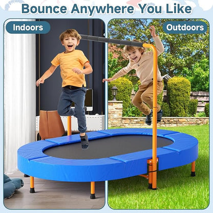 36"x56" Indoor Trampoline for Kids, Foldable Trampoline with Adjustable Handle, Double Trampoline for Boy and Girl, Kids Small Trampoline