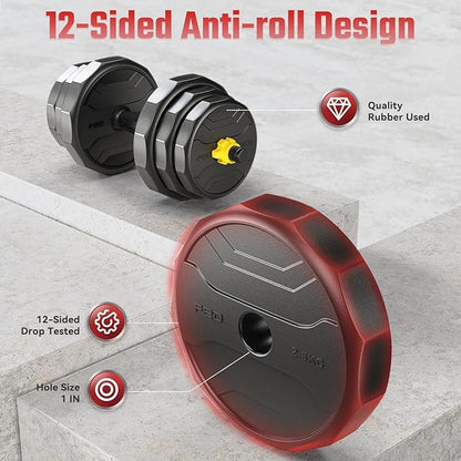 FEIERDUN Adjustable Dumbbells, 40/48/68/88lbs Free Weight Set with 4 Modes, Used as Barbell, Kettlebells, Push up Stand, Fitness Exercises for Home Gym Suitable Men/Women