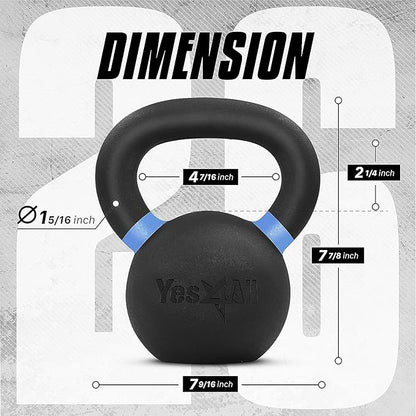Yes4All Kettlebell, Heavy Duty Powder Coated Cast Iron Kettlebells, Non-Slip Handle & Flat Bottom for Conditioning, Strength Training & Full Body Exercises at Home Gym - Single & Pair