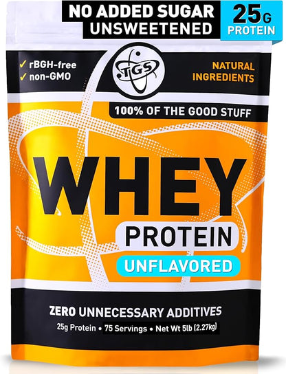 100% Whey Protein Powder Unflavored, Unsweetened for Men & Women - Clean, No Artificial Ingredients - 5lb Bulk, Soy Gluten Free, Keto, Low Carb - Post Workout Muscle Growth Recovery