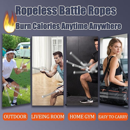 New Upgrade 2nd Generation Weighted Ropeless Battle Ropes for Home Gym,Quiet Cordless Training Rope Fitness Equipment for Women and Men,Portable Cordless Battle Rope for Home&Outdoors,2PCS(Gray)