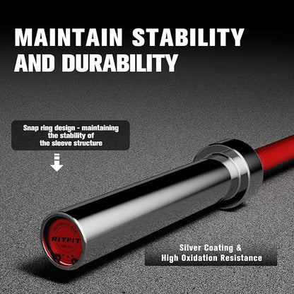 RITFIT Olympic Barbell 4ft/4.8ft/6ft - 2 Inch Weight Bar for Strength Training, Weightlifting, Squat, Deadlift, Bench Press, Curl, Overhead Press - 350lbs/500lbs Capacity