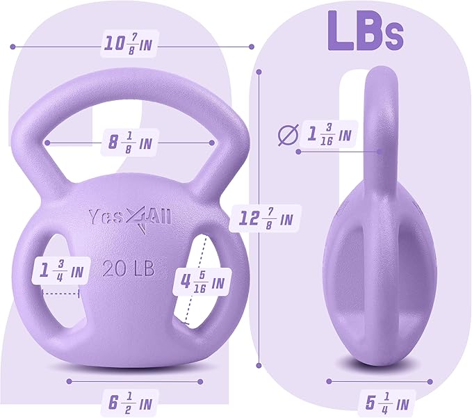 Yes4All Kettlebell, Strength Training Kettlebells for Women, Wide Multi-grip Textured Handle for Home Gym Exercises & Full Body Workout, Single 5–25 lb & Set of 10-15 lb