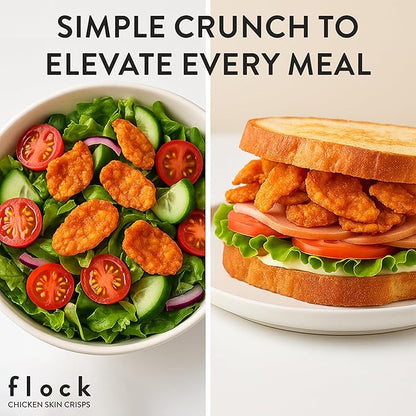 Flock Keto Chicken Skin Chips | Salt and Vinegar Flavor | Low Carb, High Protein, Sugar Free, Gluten Free Fried Chicken Skins for People | (2.5oz) 4-Pack Crispy Flock Chips