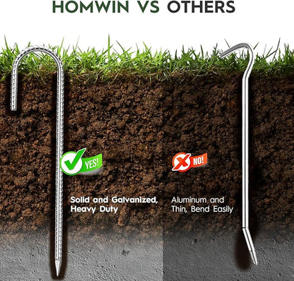 12 inches Ground Stakes Heavy Duty 28 Pieces Metal Fence Rebar Stake 5/16" Diameter J Hook Ground Spikes, Tent Stakes, Swing Set and Gazebo Anchors